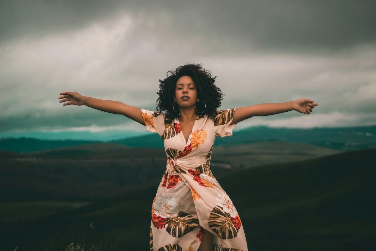 Woman embracing calm in nature